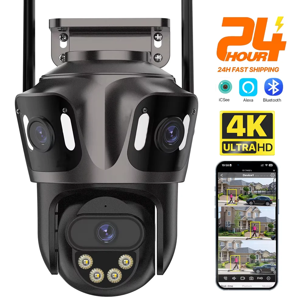 Three Screen WIFI IP Camera Outdoor 4K Dual