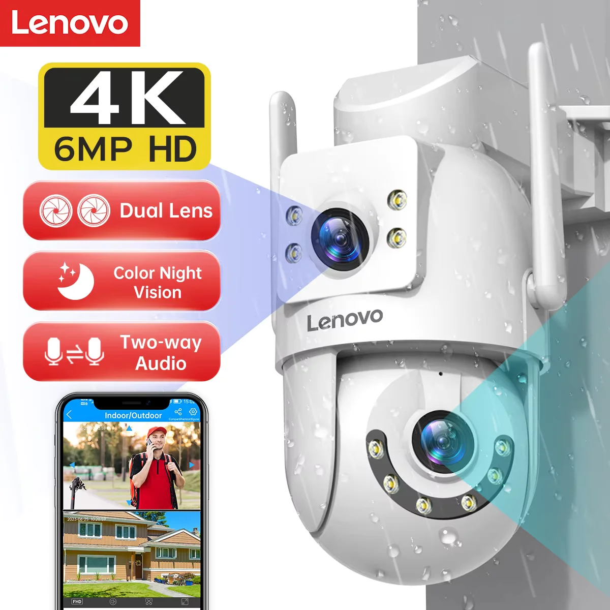 Lenovo 4K 6MP WiFi Surveillance Camera Outdoor Security